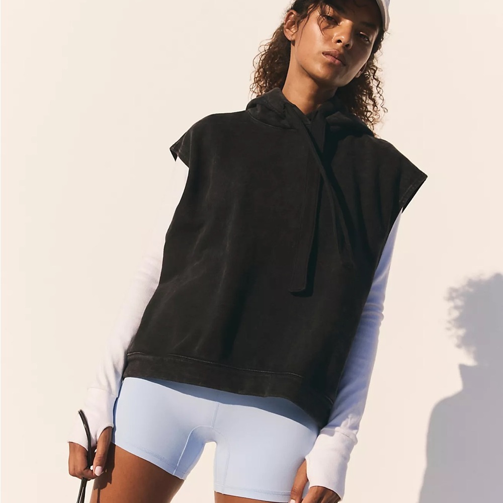 Free People Black Sleeveless Hoodie